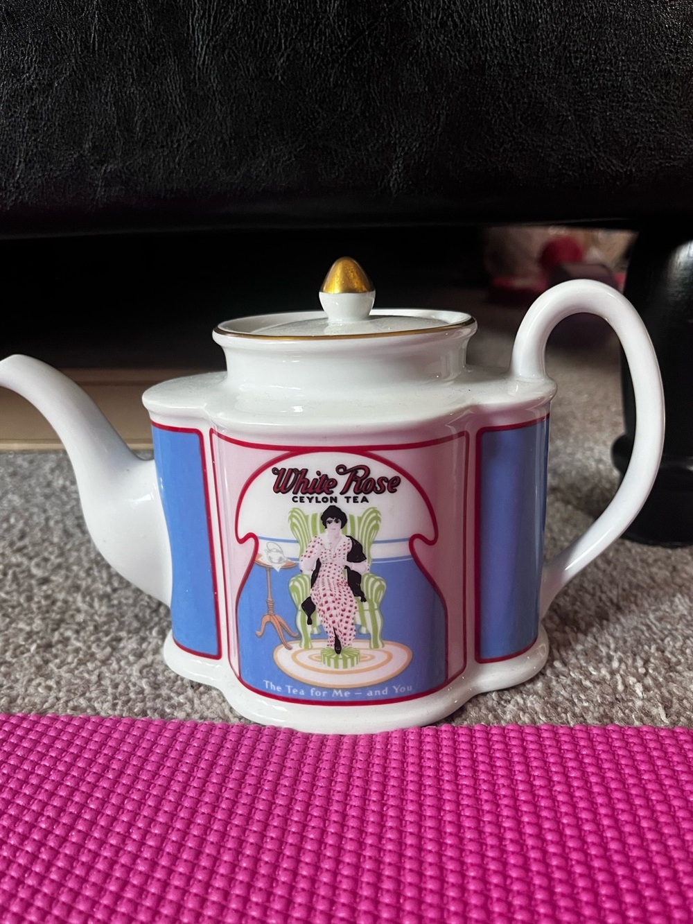 White Rose Ceylon Tea Porcelain Teapot - Blue & Pink